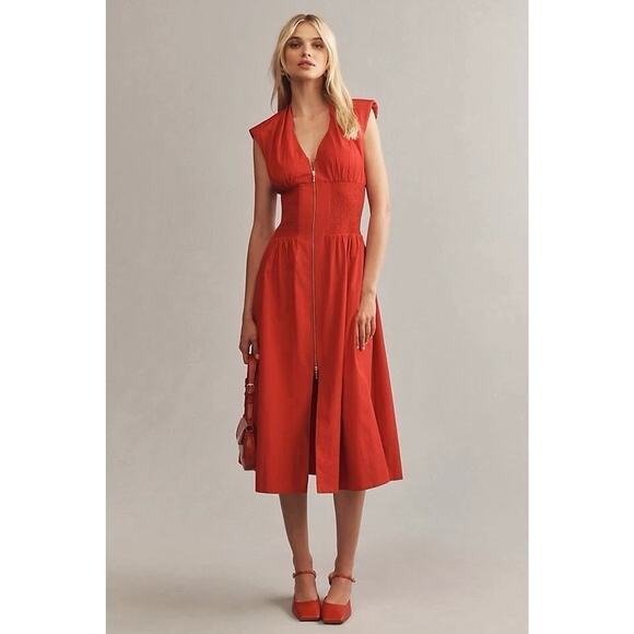 Anthropologie Dresses & Skirts - Anthropologie The Tommie Cap Sleeve Smocked Front Zip Shirt Dress Size Small NEW